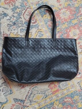 Live In Style Black Woven Faux Leather Shoulder Bag